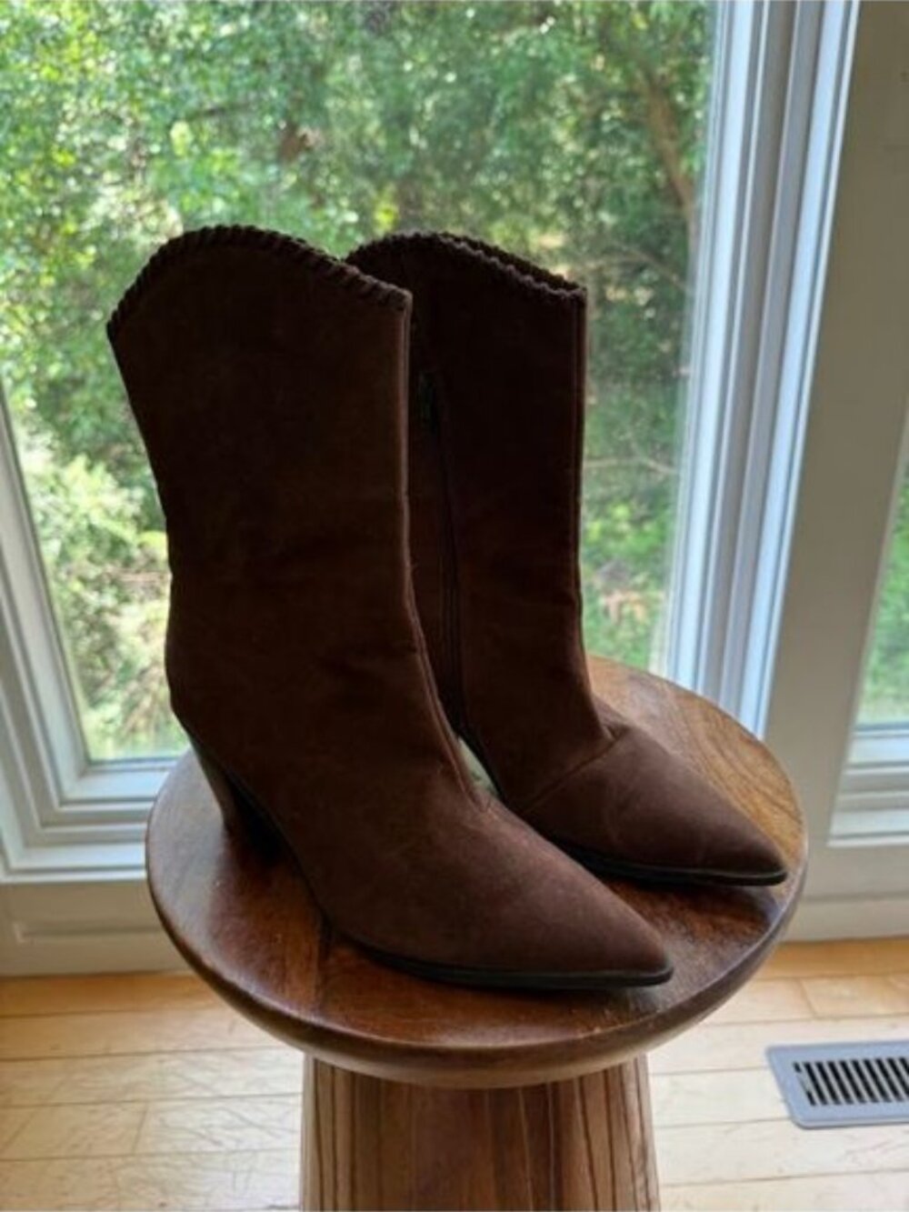 Just Fab Ivory Heeled Boots in Chicory Coffee